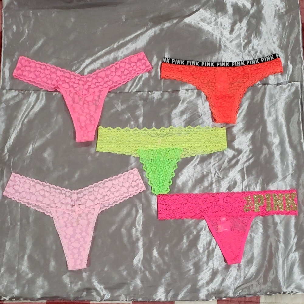 Brand New 4 Pair (1 Free Size X-s Of Pink Victoria's Secret Women's Thong P